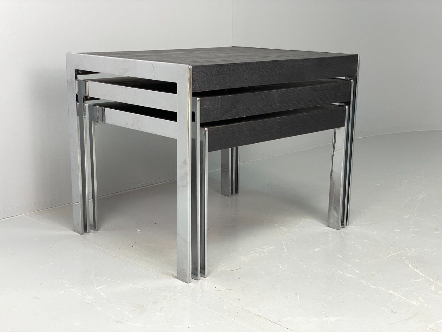 EB7135 Contemporary Nest Of Tables In Black Painted Ash and Chrome MWOO