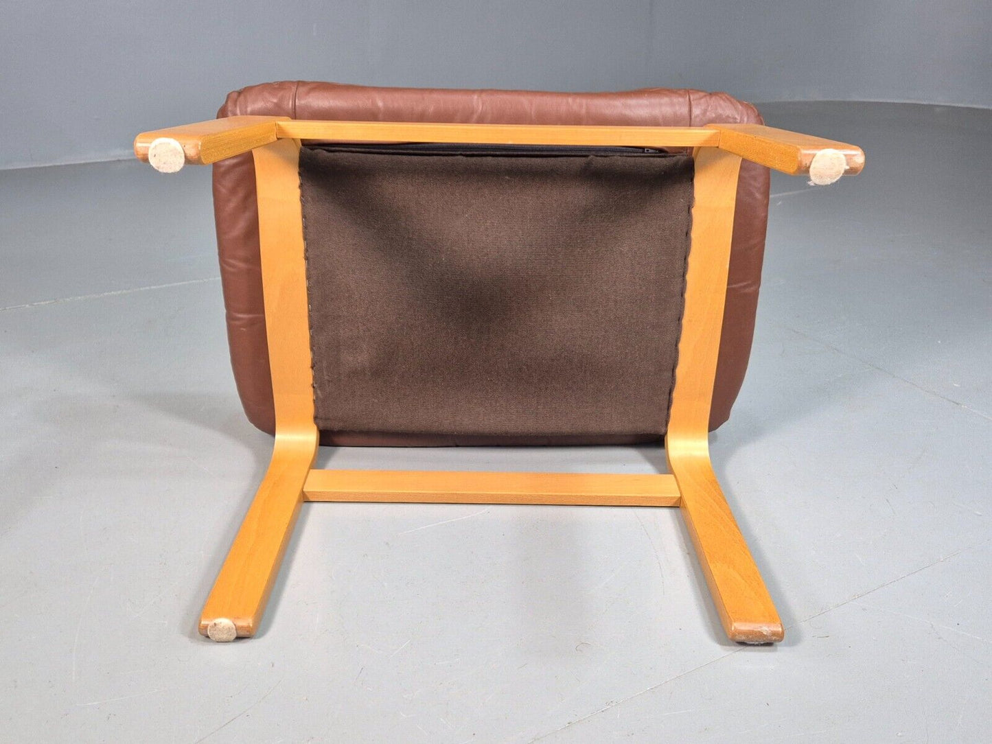 Vintage Danish Footstool Brown Leather Blonde Bentwood Retro MCM EB7884 MFOO