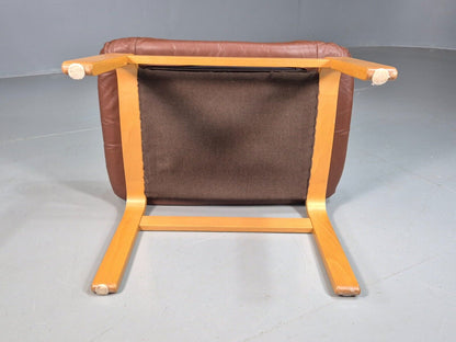 Vintage Danish Footstool Brown Leather Blonde Bentwood Retro MCM EB7884 MFOO