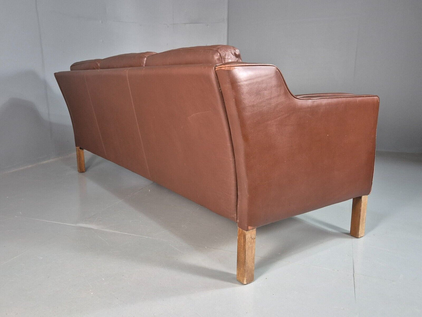 Vintage Danish 3 Seat Sofa Brown Leather Mogensen Style 1970s Retro EB7646 M3SS