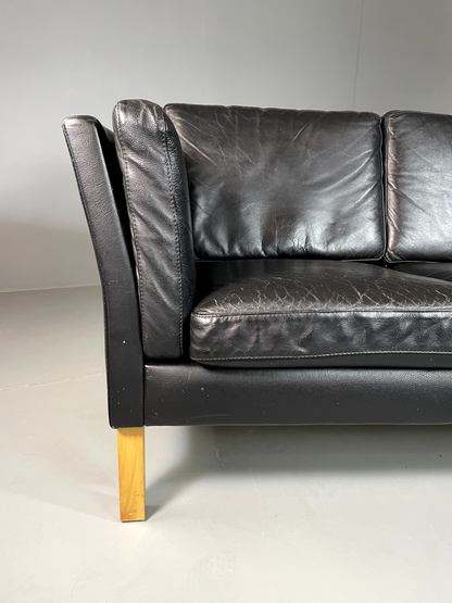 EB6317 Vintage Danish 2 Seat Leather Sofa Black Retro MCM M2SS