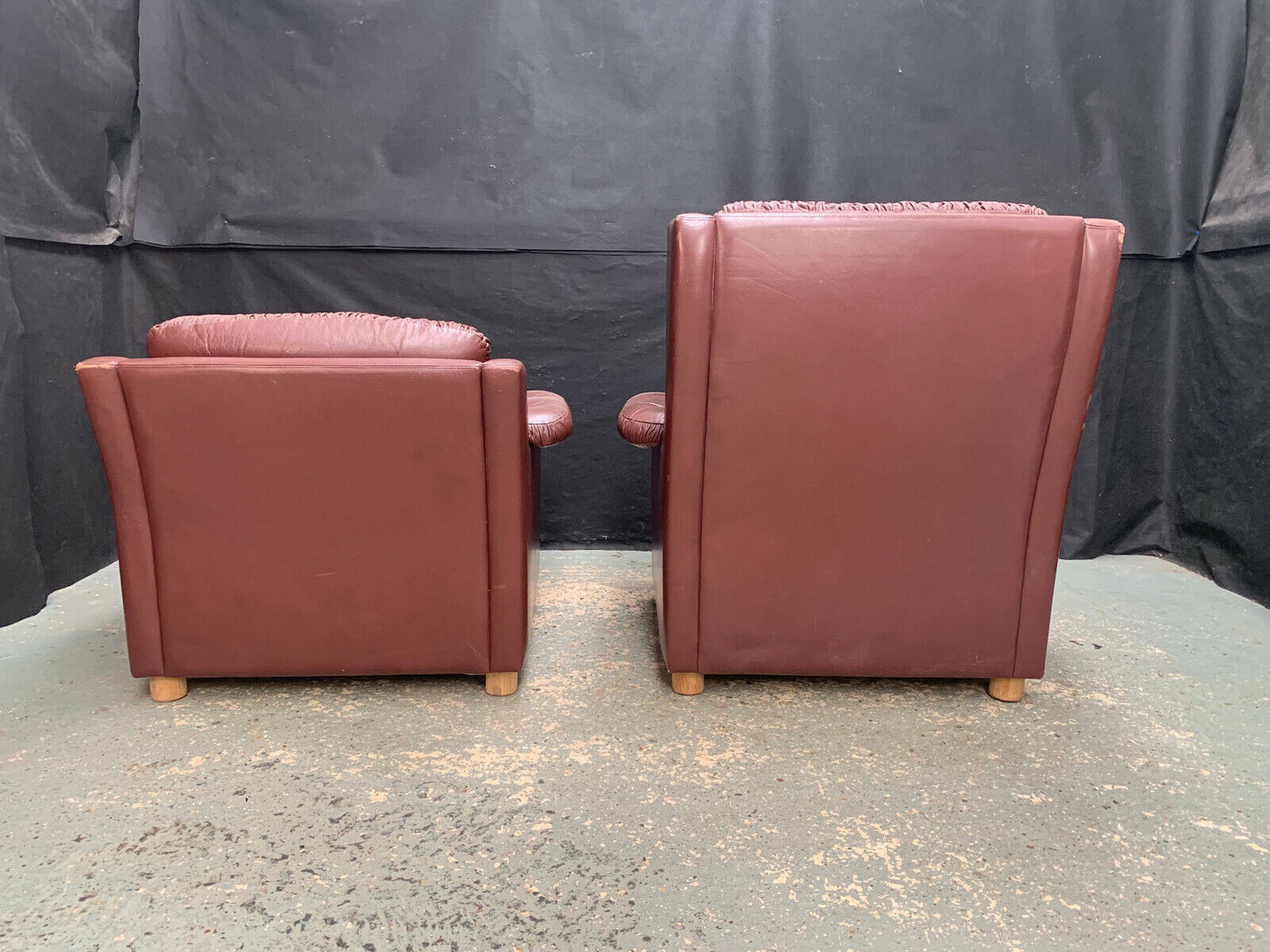 EB1730 Pair of Danish Brown Leather High & Low Back Lounge Chairs Vintage VLEA