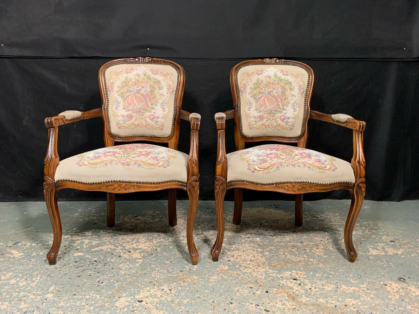 EB1971 2 Danish Beech & Fabric Chairs Vintage Lounge French Antique Style VCAR