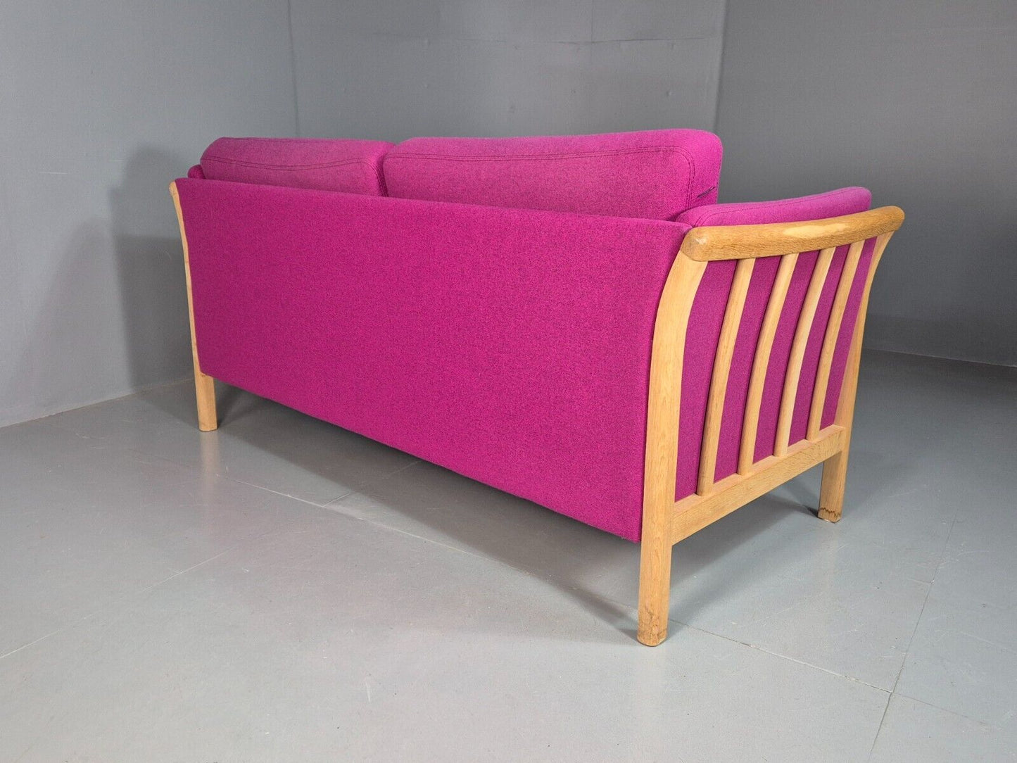 Vintage Danish 2 Seat Sofa Pink Wool Oak Frame Skalma MCM Retro EB7610 M2SS