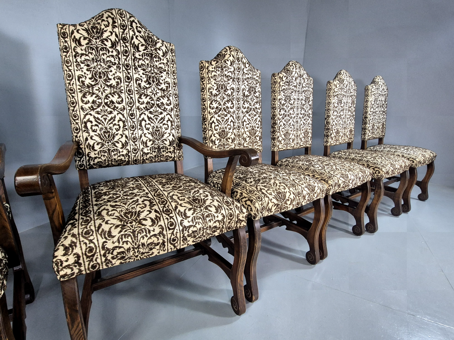 6  Vintage Dining Chairs Cream and Brown Baroque 1970s Repro Retro EB7372 MDIN