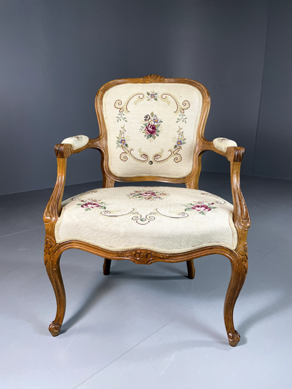 EB5726 Vintage Danish Fauteuil Chair, Louis XV Style, 1950s, Retro, Repro. VDIN