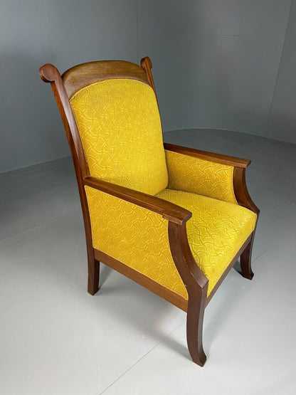 EB6584 Vintage Danish Lounge Chair Yellow Moquette Mahogany Antique Throne VCLO