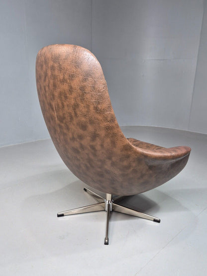 Vintage Danish Swivel Lounge Chair Brown Vinyl Egg Shape Retro 1970s EB8274 MSWI