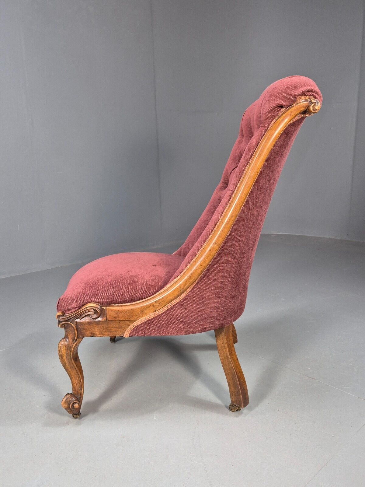 Vintage Nursing Chair Pink Cotton Fruitwood Frame 1800s Antique EB8454 VCLO