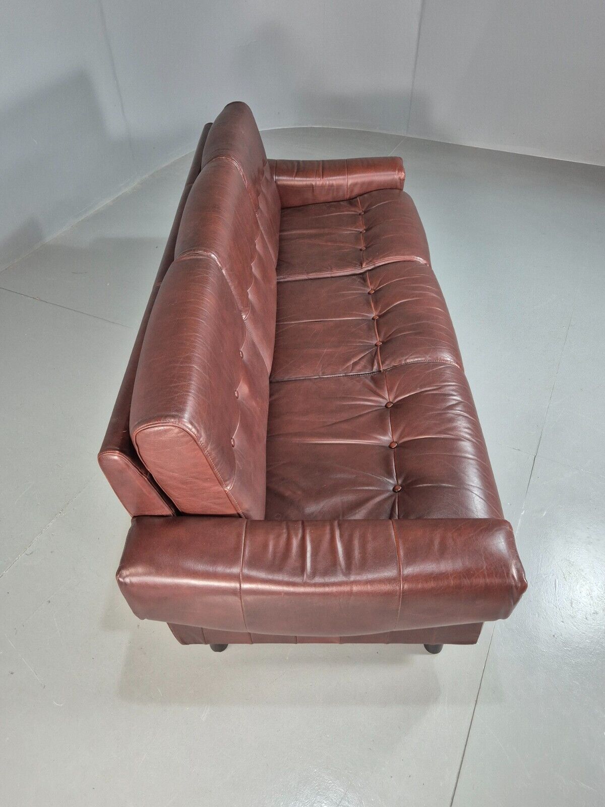 Vintage Danish 3 Seat Sofa Brown Leather 1970s Retro MCM EB7618 M3SS