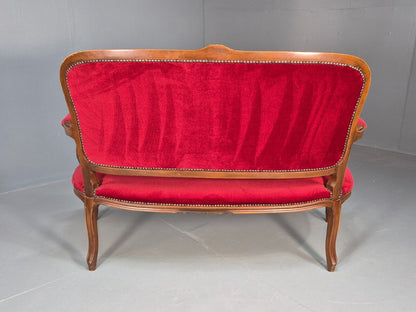 Vintage 2 Seat Sofa Red Velour French Antique Style 1980s Repro EB8655 V2SS