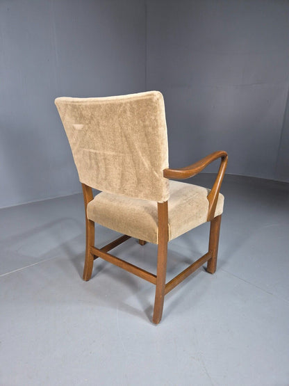 Vintage Danish Oak And Light Green Velour Elbow Chair EB8010 VDIN