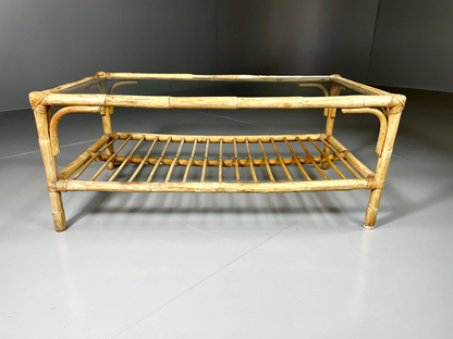 EB5690 Vintage 1980s Wicker and Glass Coffee Table. VWOO