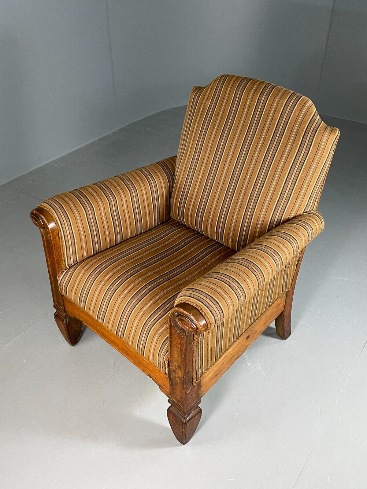 EB6707 Vintage Danish Lounge Chair Green Stripe Oak Frame Antique 1920s VCLO