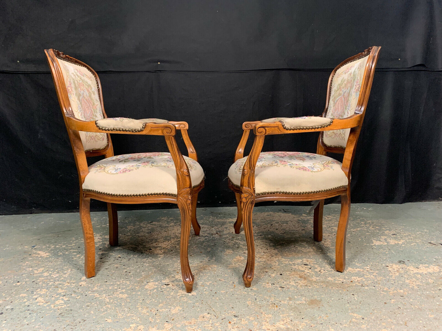 EB1971 2 Danish Beech & Fabric Chairs Vintage Lounge French Antique Style VCAR