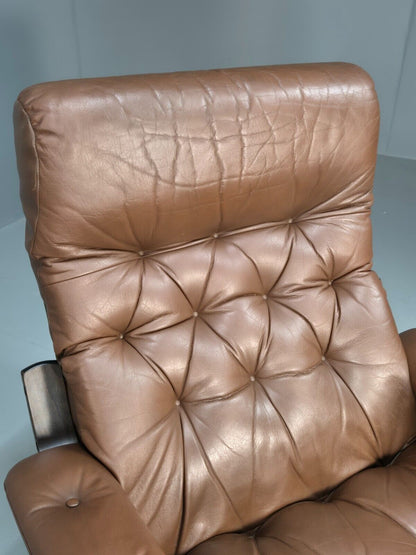 Vintage Danish Brown Leather & Vinyl Bentwood Swivel Chair Retro EB8480 MSWI