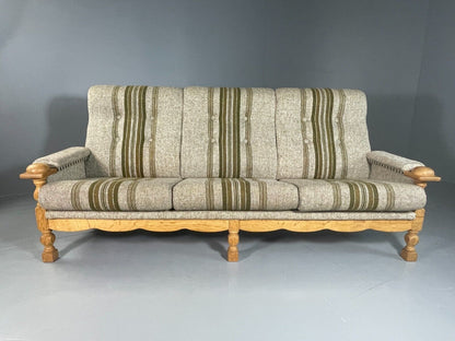 EB6507 Vintage Danish 3 Seat Sofa Grey Green Wool Oak Frame 1970s Retro V3SS