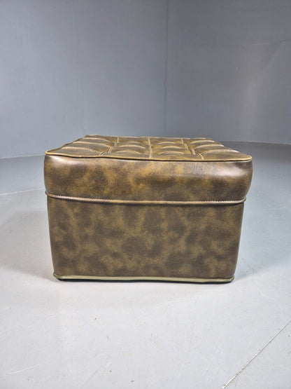 Vintage Footstool Ottoman Pouffe Green Vinyl Chesterfield Retro 1970 EB8225 MFOO