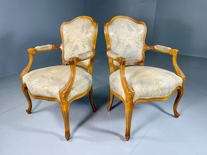 EB6428 2 Vintage Danish Louis XV Style Fauteuils Open Armchairs Retro VCLO