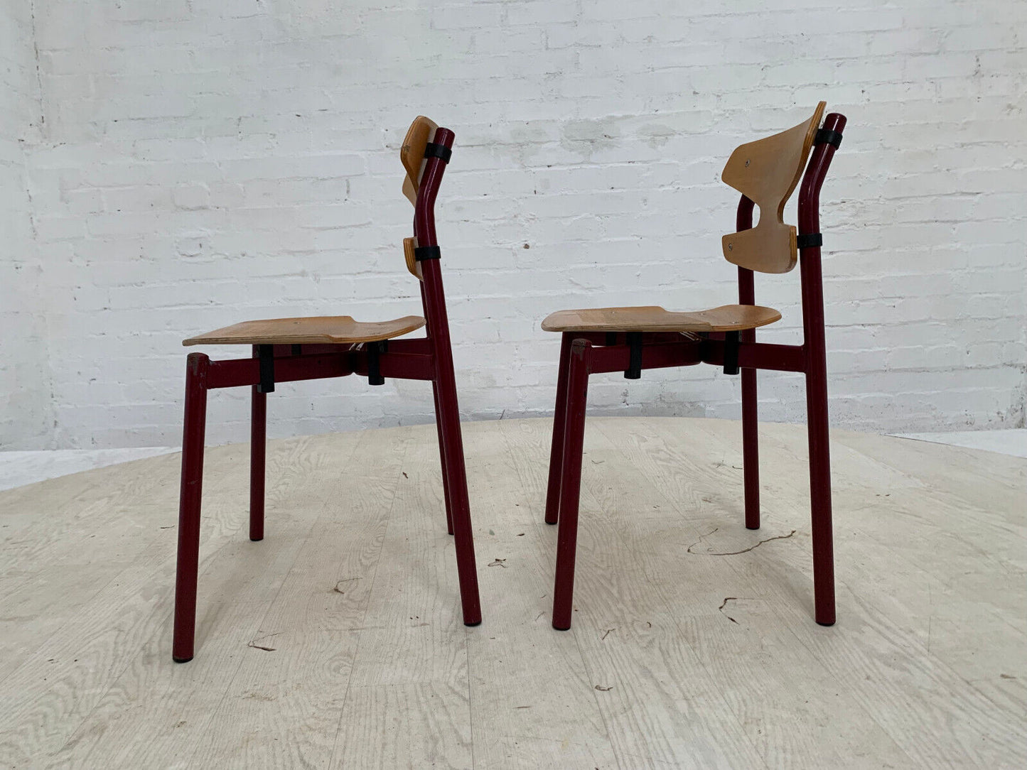 EB3633 Pair of Randers Beech & Burgundy Steel Childrens Stacking Chair MSTA