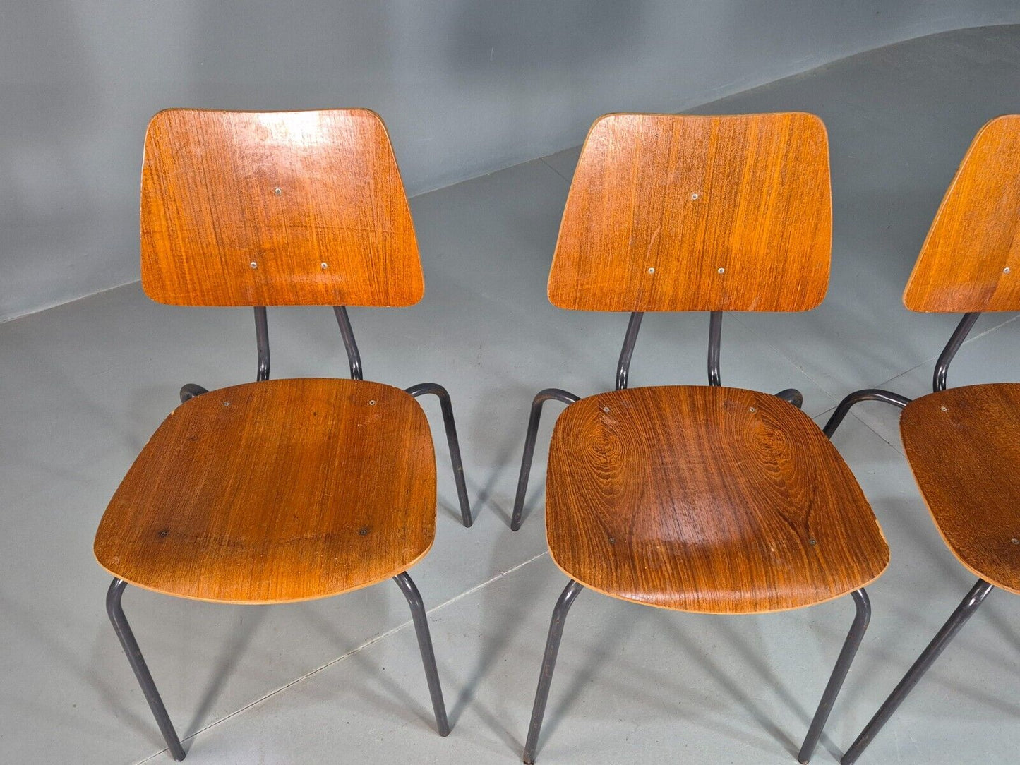 6 Vintage Danish Stacking Chairs Teak Plywood Steel Frame 1960 Retro EB8377 MSTA