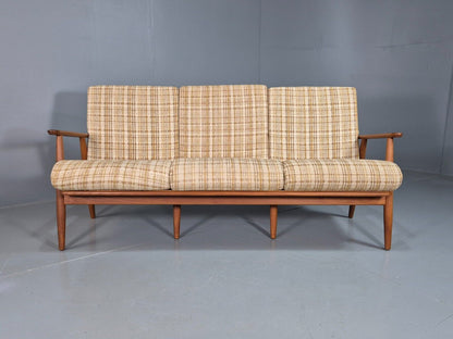 Vintage Danish 3 Seat Sofa Cream Wool Upholstery Teak Frame 1960s EB7501 M3SS