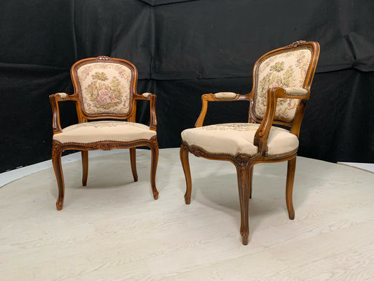 EB2251 2 Danish Beech & Floral Fabric Chairs Vintage French Antique style VCLO