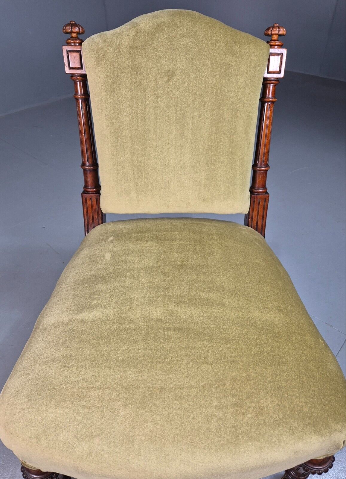 Vintage Lounge Chair Green Velour Oak Frame Parlour Suite Edwardian EB8207 VCLO