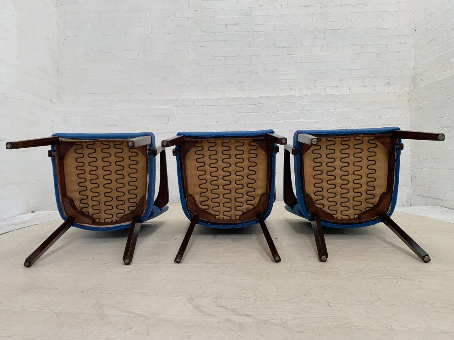 EB3767 Set of Three Danish Beech Desk Chairs with Blue Wool Vintage MDIN