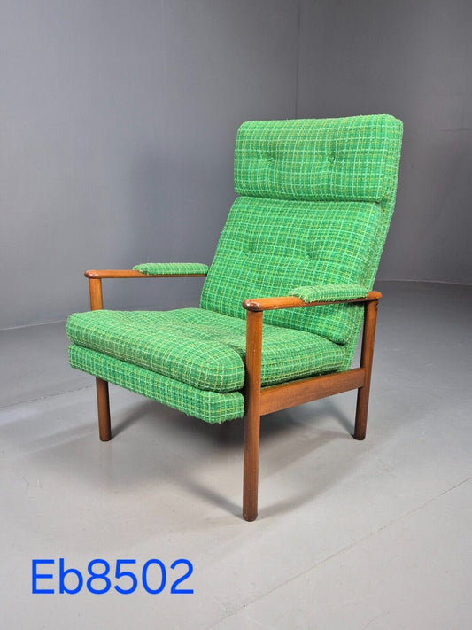 Vintage Danish Lounge Chair Green Wool Beech Frame Retro 1960s MCM EB8502 MNOR