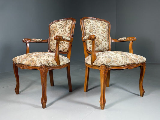 EB6527 2 Vintage Danish French Style Chairs Floral Upholstery Antique Style VCLO