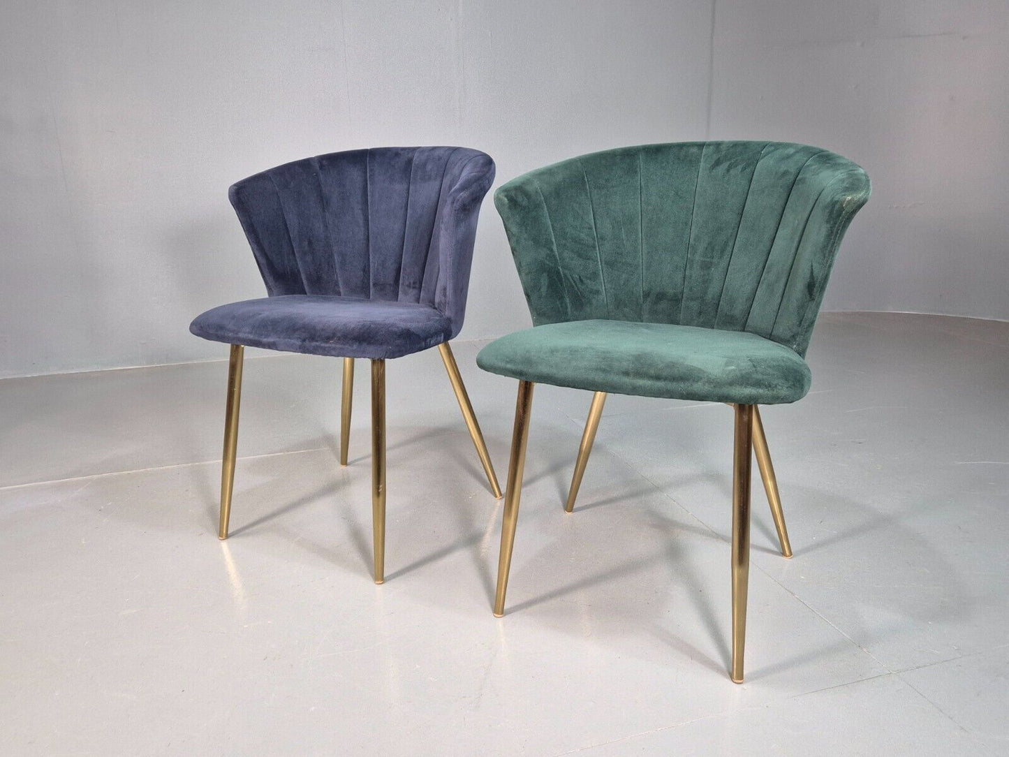 2 Vintage Cocktail Chairs Blue Green Velvet Brass Legs Retro EB8177 VCLO