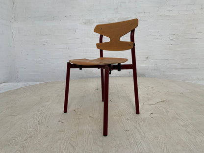 EB3637 Single Randers Beech & Burgundy Steel Childrens Stacking Chair MSTA