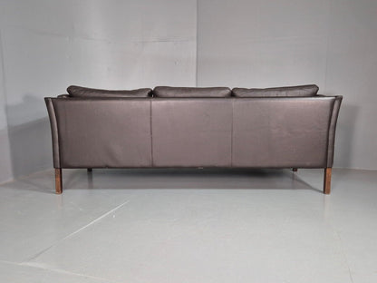 Vintage Danish 3 Seat Sofa Dark Brown Leather 1970s Retro MCM  EB7467 M3SS