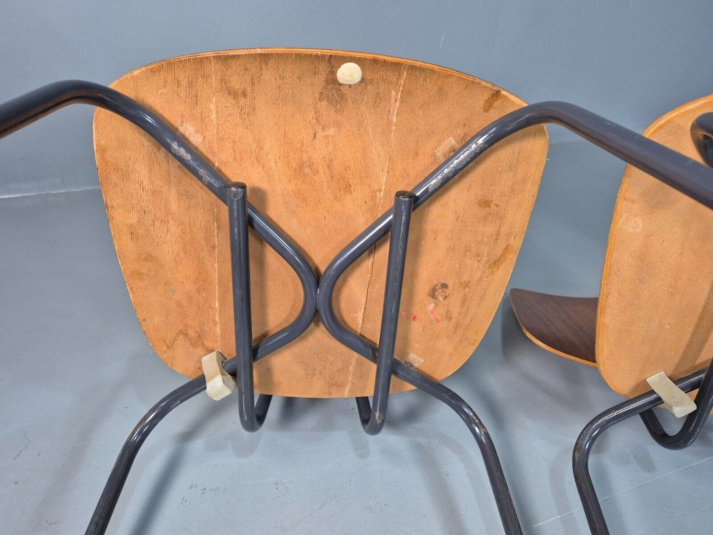 4 Vintage Danish Stacking Chairs Teak Plywood Steel Frame 1960 Retro EB8365 MSTA