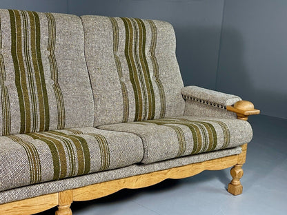 EB6507 Vintage Danish 3 Seat Sofa Grey Green Wool Oak Frame 1970s Retro V3SS