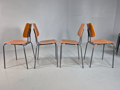 8 Vintage Danish Stacking Chairs Teak Plywood Steel Frame 1960 Retro EB8373 MSTA