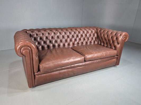 Vintage Chesterfield Sofa Brown Leather 3 Seat 19790s Retro EB8190 VCHE