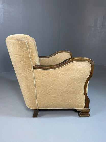 EB4557 Danish Mid Century Deco Style Oak & Cream Fabric Armchair, Retro VCAR