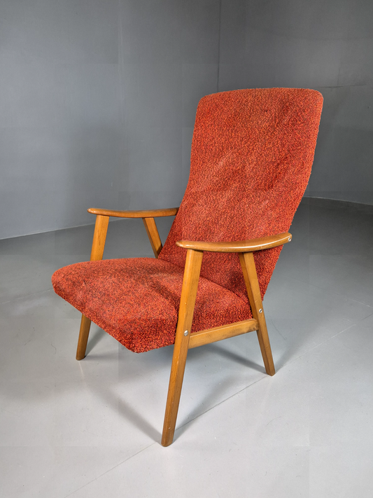 Vintage Swedish Lounge Chair Orange Beech Wood Frame Retro 1960s MCM EB7244 MNOR