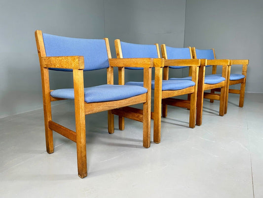 EB6957 4 Vintage Danish Elbow Chairs Oak Blue Hans Wegner Getama Retro MCM MNOR