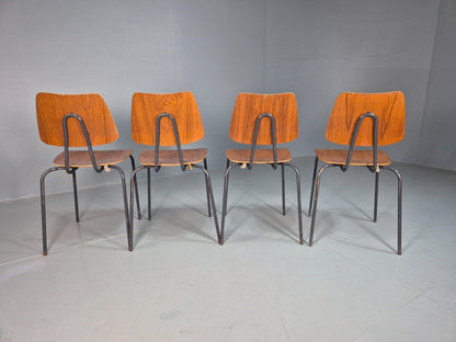 4 Vintage Danish Stacking Chairs Teak Plywood Steel Frame 1960 Retro EB8368 MSTA