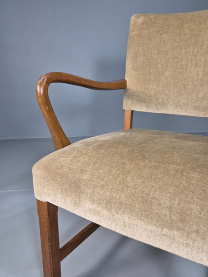 Vintage Danish Oak And Light Green Velour Elbow Chair EB8010 VDIN