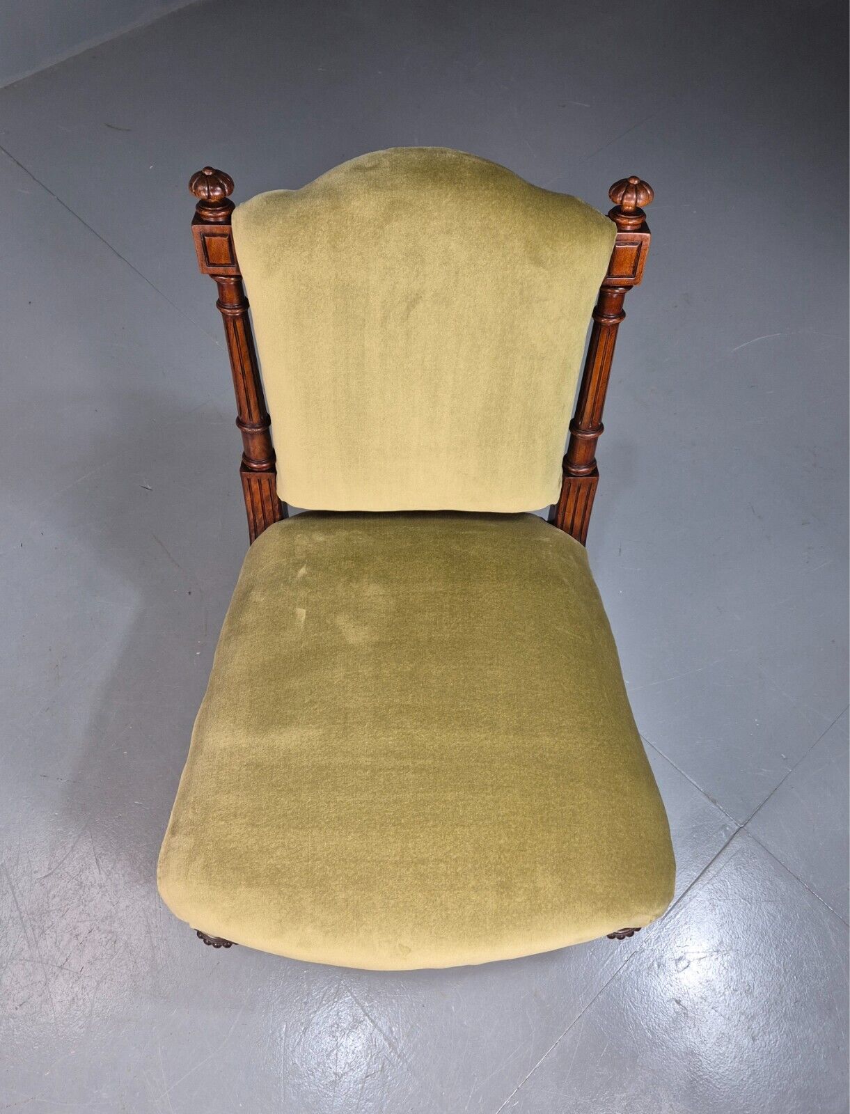 Vintage Lounge Chair Green Velour Oak Frame Parlour Suite Edwardian EB8207 VCLO