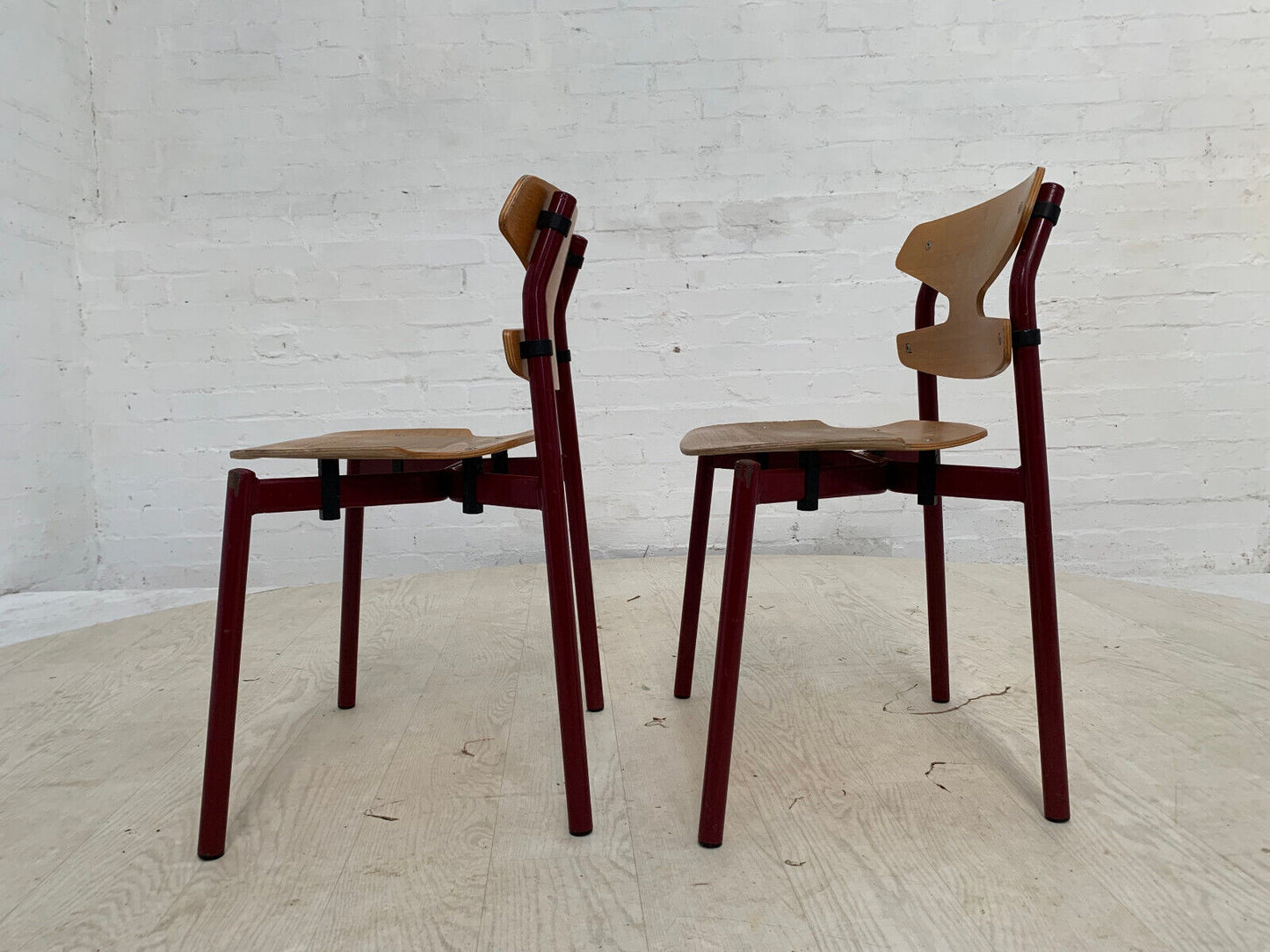 EB3634 Pair of Randers Beech & Burgundy Steel Childrens Stacking Chair MSTA