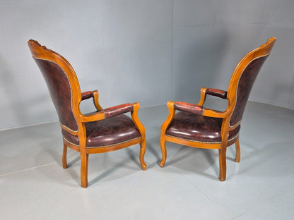 2 Vintage Lounge Chairs Leather Upholstery French Style 1970s EB8191 VCAR