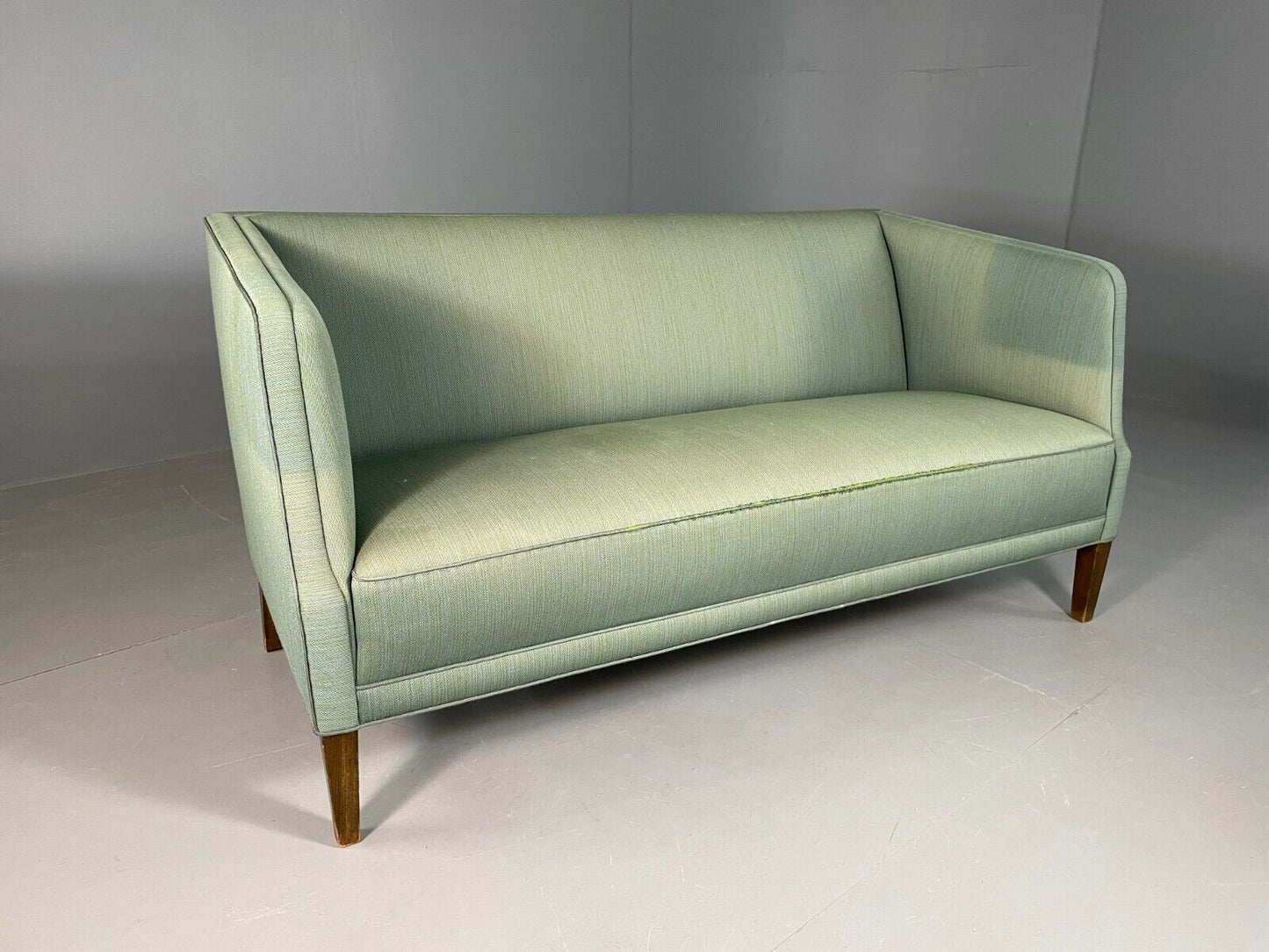 EB6932 Vintage Danish 2 Seat Sofa Green Wool Upholstery MCM Retro Art Deco M2SS