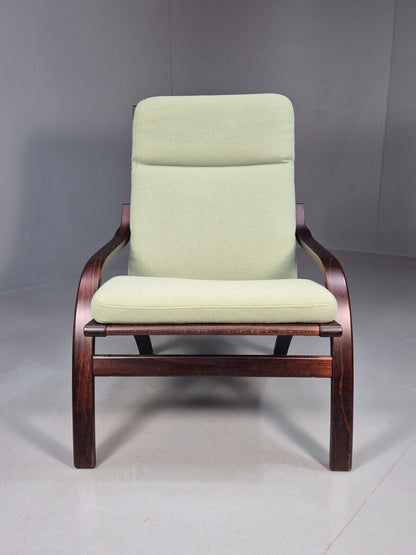 Vintage Danish Lounge Chair Mint Green Wool Bentwood Stouby 1980s EB8535 MBEN