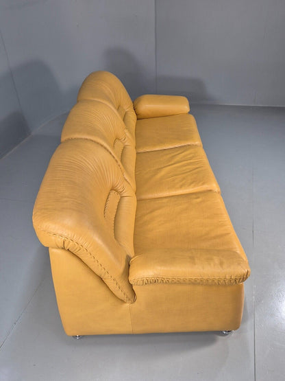 Vintage De Sede Style 3 Seat Sofa Mustard Leather Retro 1970 MCM EB8426 M3SS