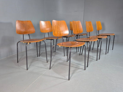 8 Vintage Danish Stacking Chairs Teak Plywood Steel Frame 1960 Retro EB8373 MSTA